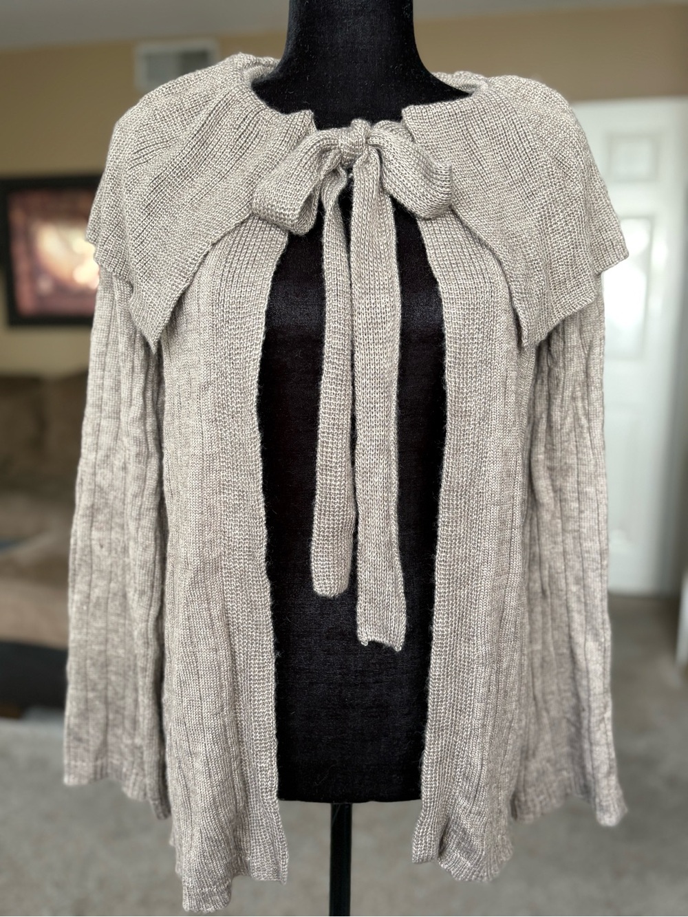 Kenar Light Taupe Tie-Front Knit Cardigan